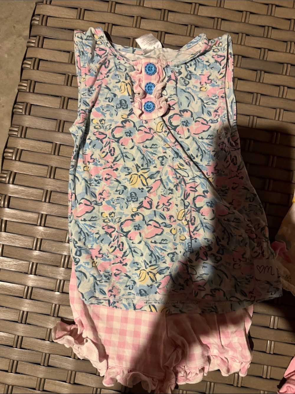 Love Millie 18 month Floral Lounge Short Set Pink Gingham Ruffle set EUC